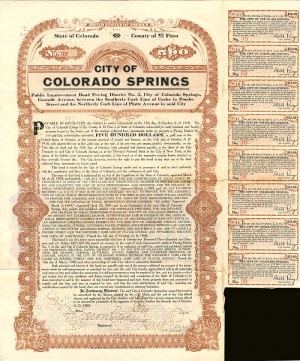 City of Colorado Springs - 1911 dated Public Improvement Bond - County of El Paso
